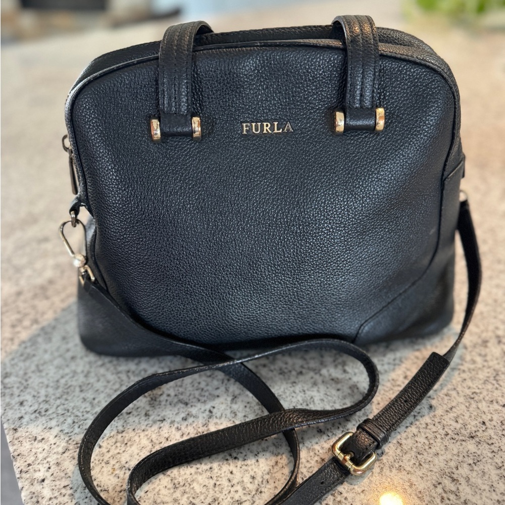 Furla Black Pebbled Leather Satchel